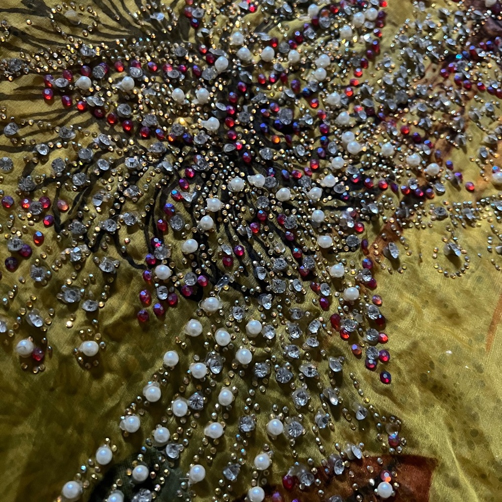 Embellished Gold Fabric with Beaded Design